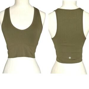 Athleta Women's Aurora Crop Rib Tank Top Size XS V Neck Olive Green